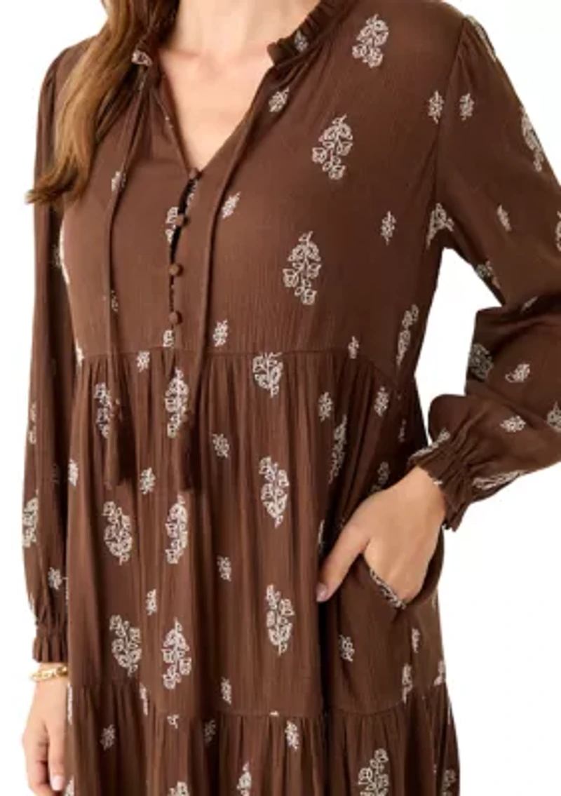 Women's Long Sleeve Floral Embroidered Maxi Dress