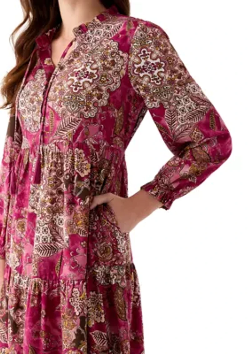 Women's Long Sleeve Embroidered Maxi Dress