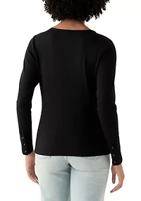 Women's Long Sleeve Envelope Button T-Shirt
