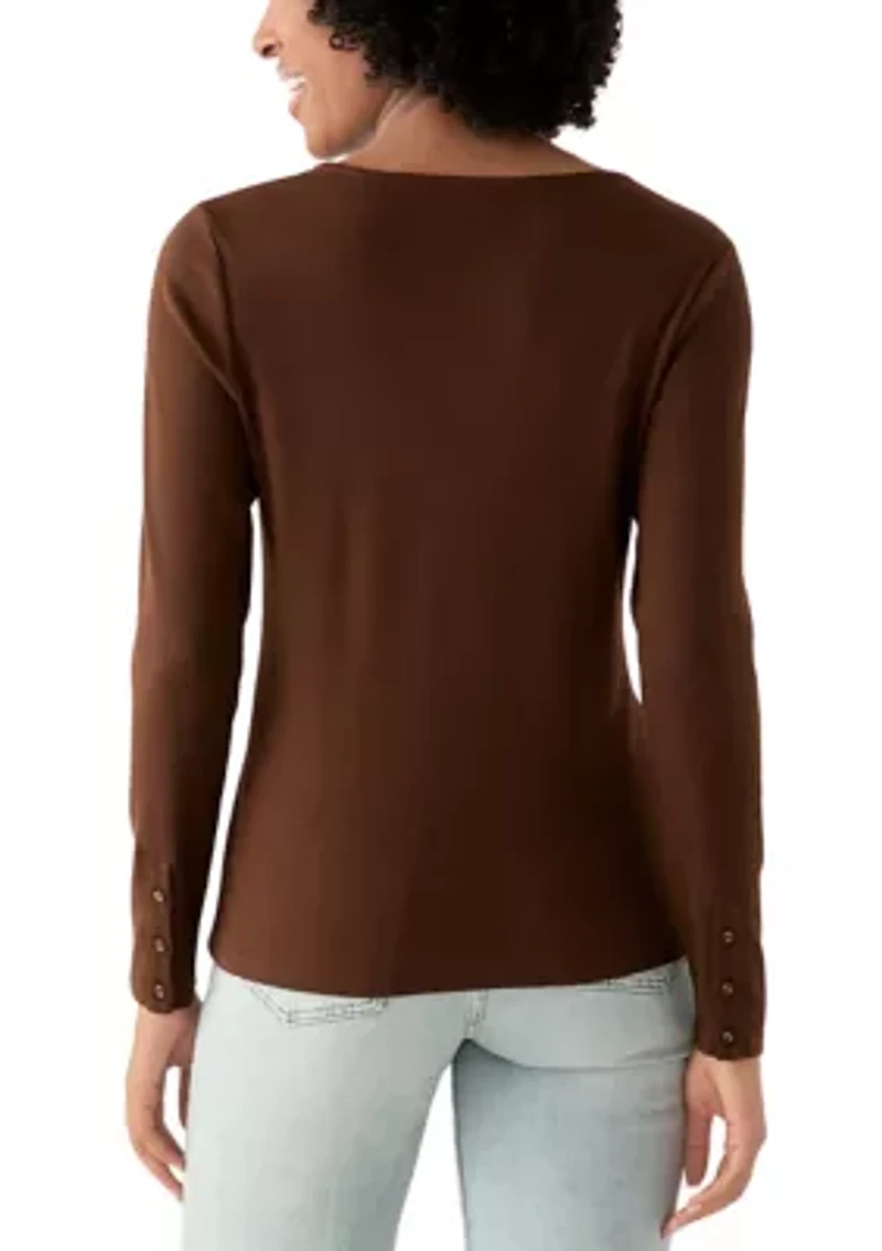 Women's Long Sleeve Envelope Button T-Shirt