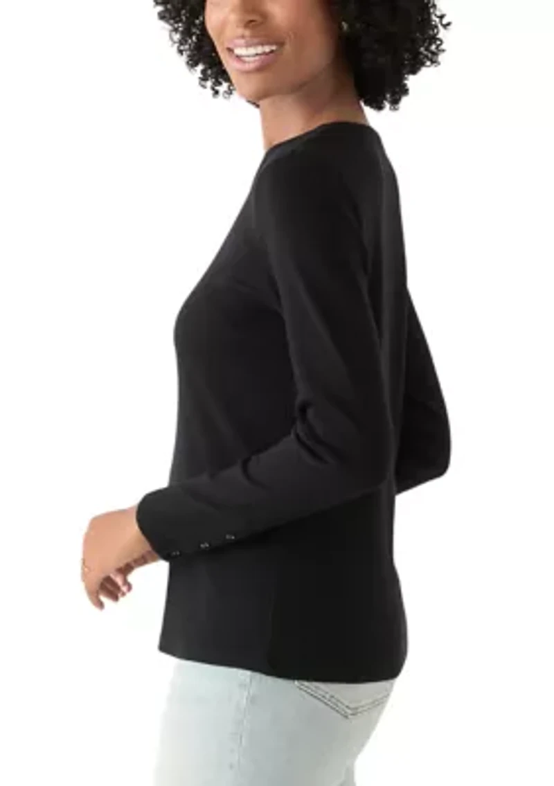 Women's Long Sleeve Envelope Button T-Shirt