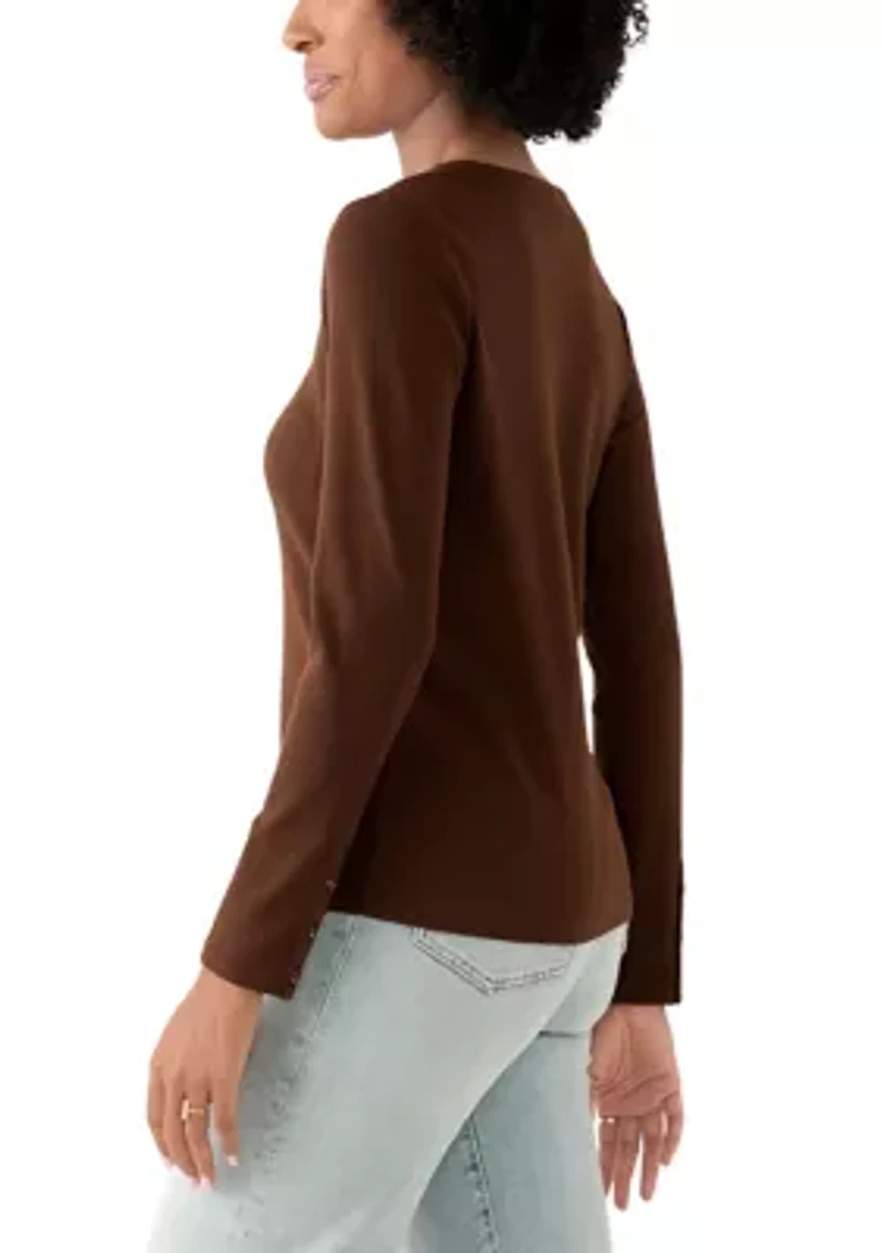 Women's Long Sleeve Envelope Button T-Shirt