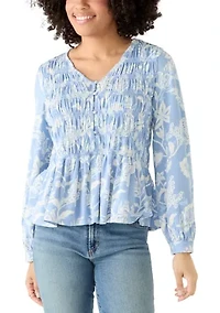 Women's Long Sleeve Smocked Knit Top