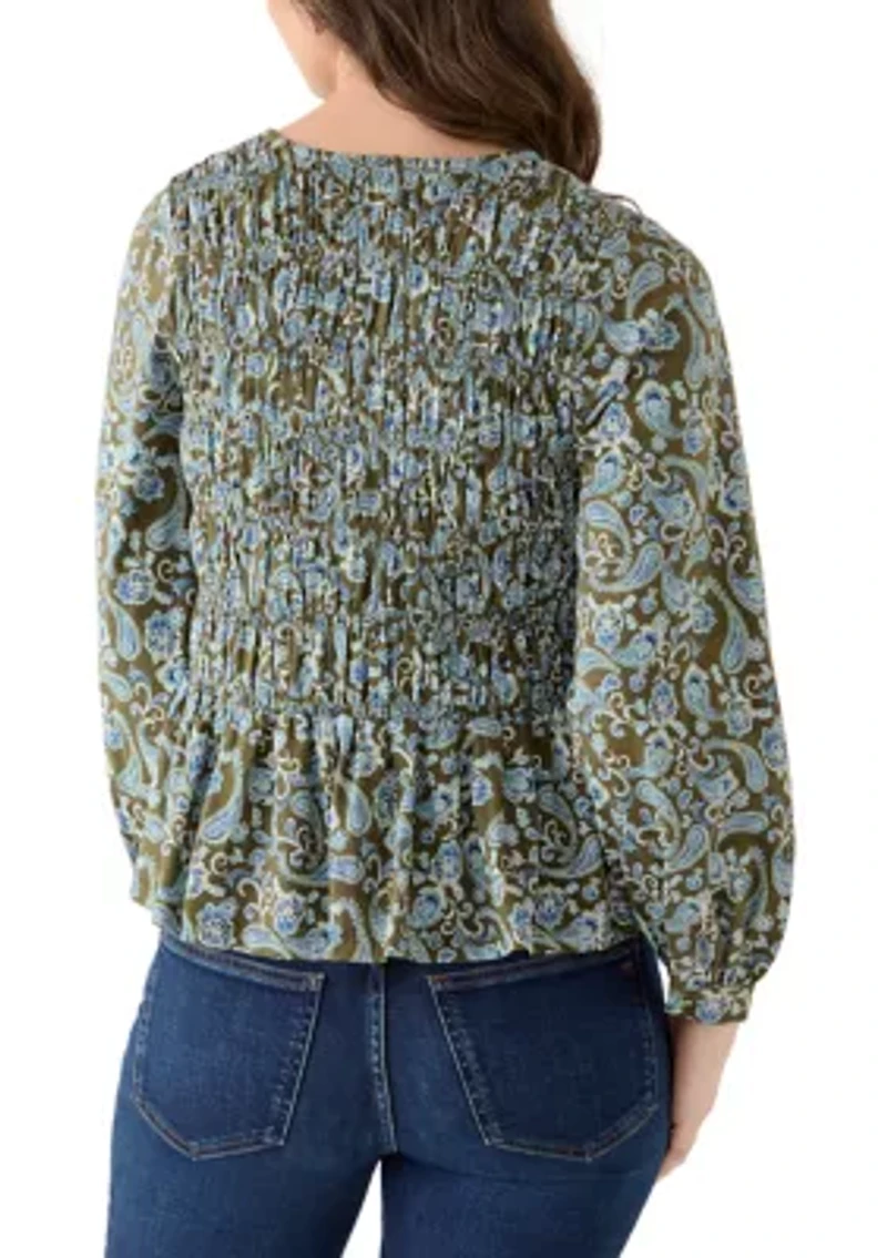 Women's Long Sleeve Smocked Knit Top