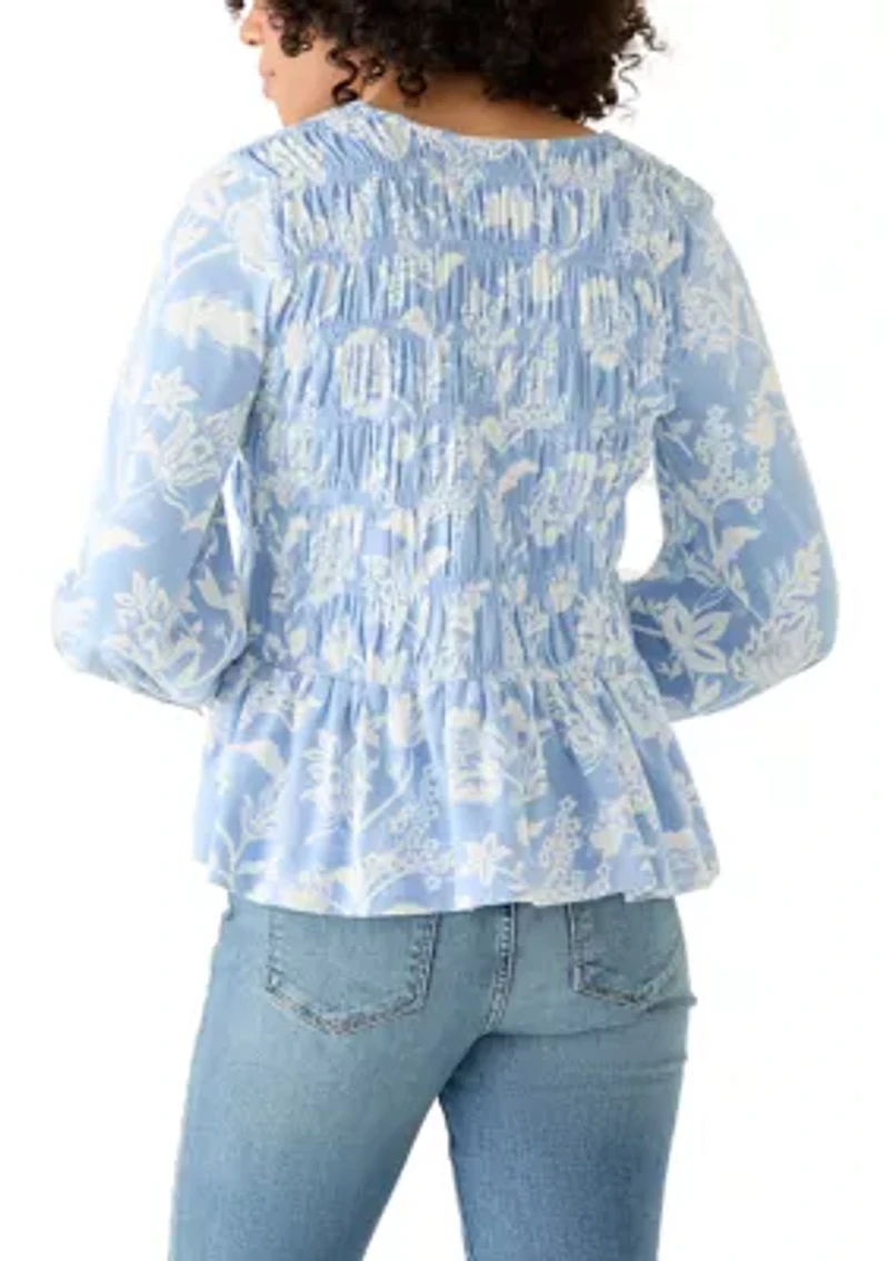 Women's Long Sleeve Smocked Knit Top