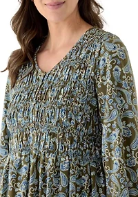 Women's Long Sleeve Smocked Knit Top