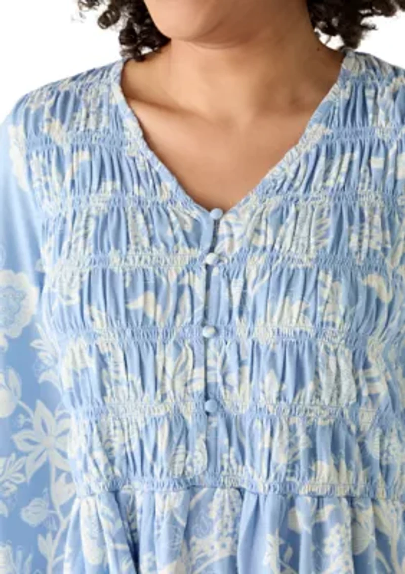 Women's Long Sleeve Smocked Knit Top