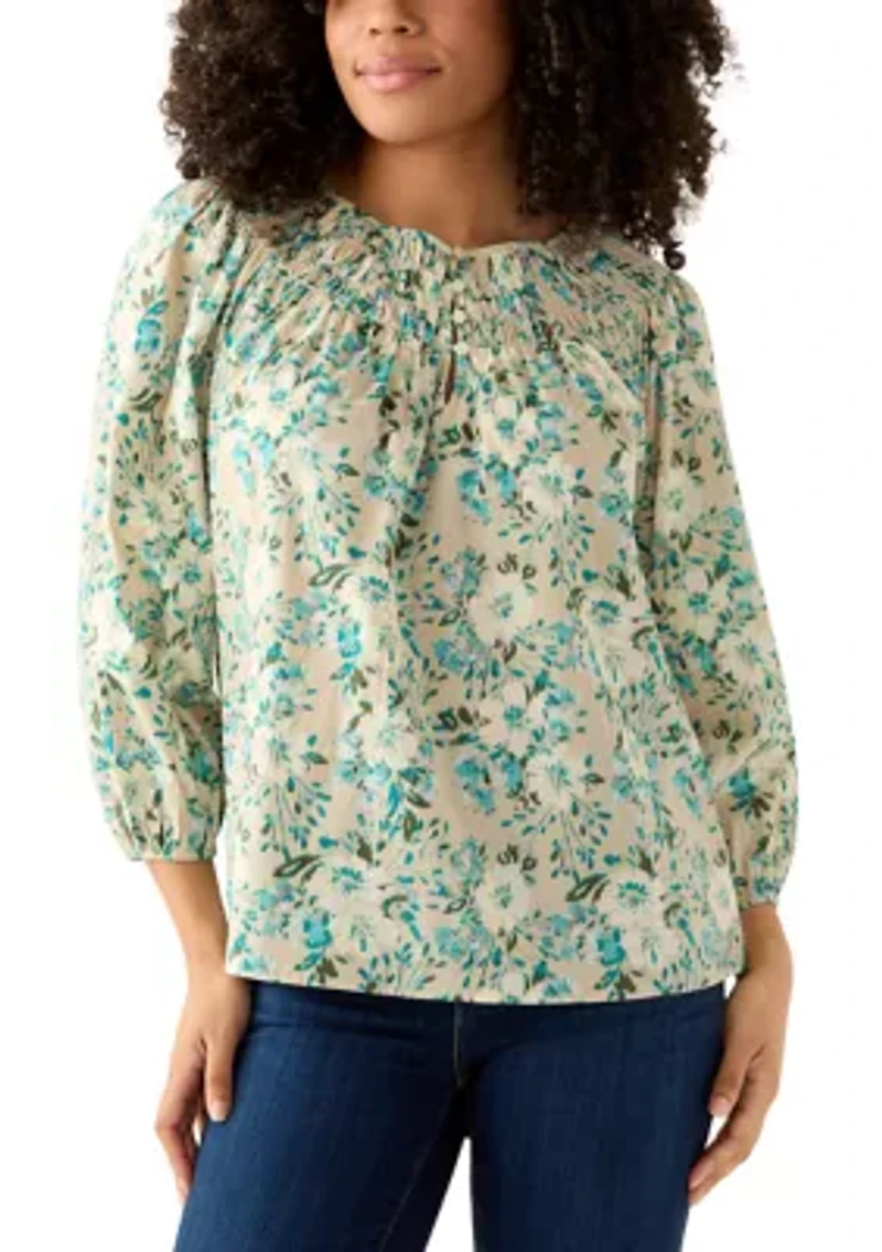 Women's Long Sleeve Woven Peasant Top