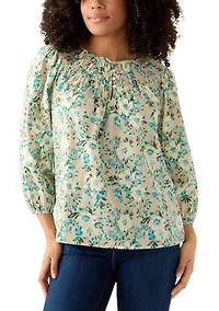 Women's Long Sleeve Woven Peasant Top