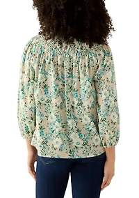 Women's Long Sleeve Woven Peasant Top