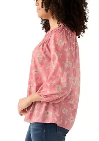 Women's Long Sleeve Woven Peasant Top