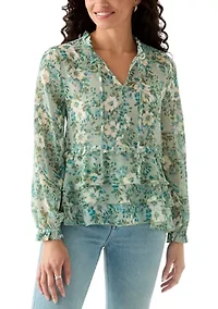 Women's Ruffle Sleeve Printed Peasant Top