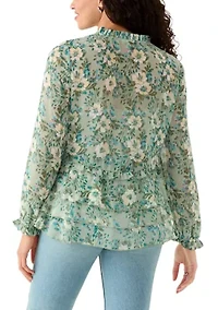Women's Ruffle Sleeve Printed Peasant Top