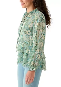 Women's Ruffle Sleeve Printed Peasant Top