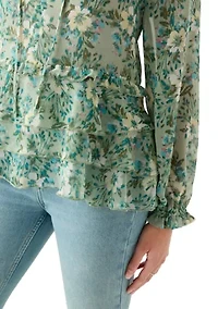 Women's Ruffle Sleeve Printed Peasant Top