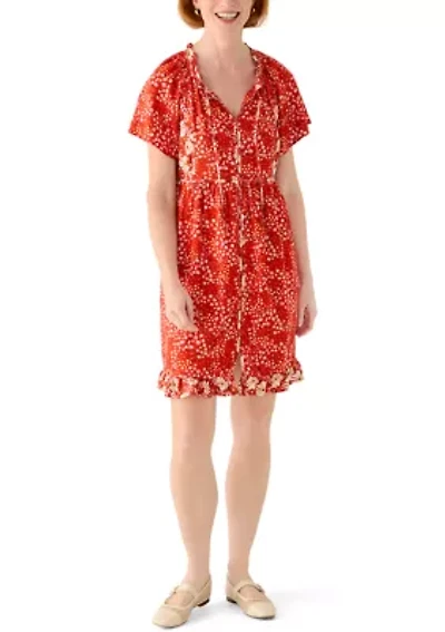 Women's Flutter  Sleeve Mixed Print Dress