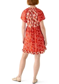 Women's Flutter  Sleeve Mixed Print Dress