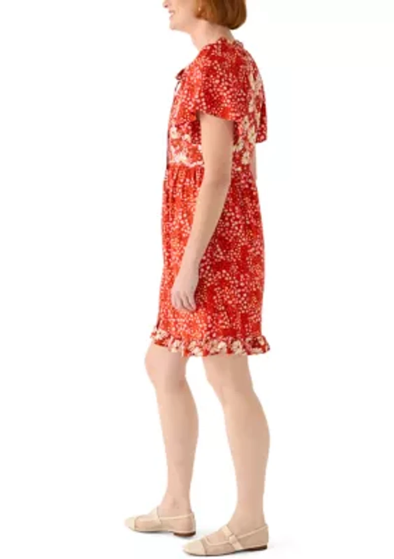 Women's Flutter  Sleeve Mixed Print Dress