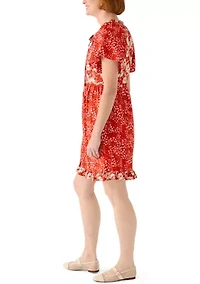Women's Flutter  Sleeve Mixed Print Dress