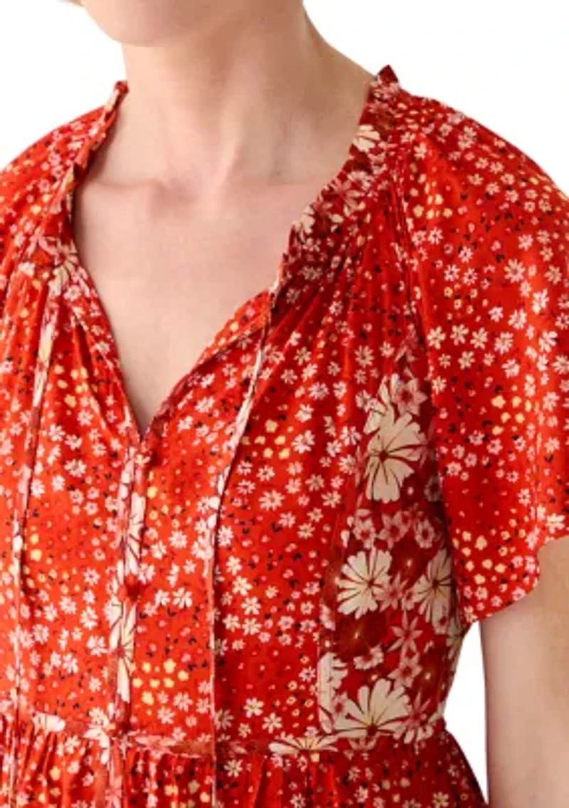 Women's Flutter  Sleeve Mixed Print Dress