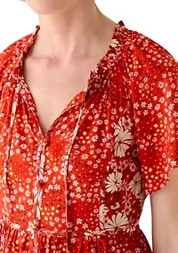 Women's Flutter  Sleeve Mixed Print Dress