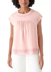 Women's Cap Sleeve Embroidered Swing T-Shirt