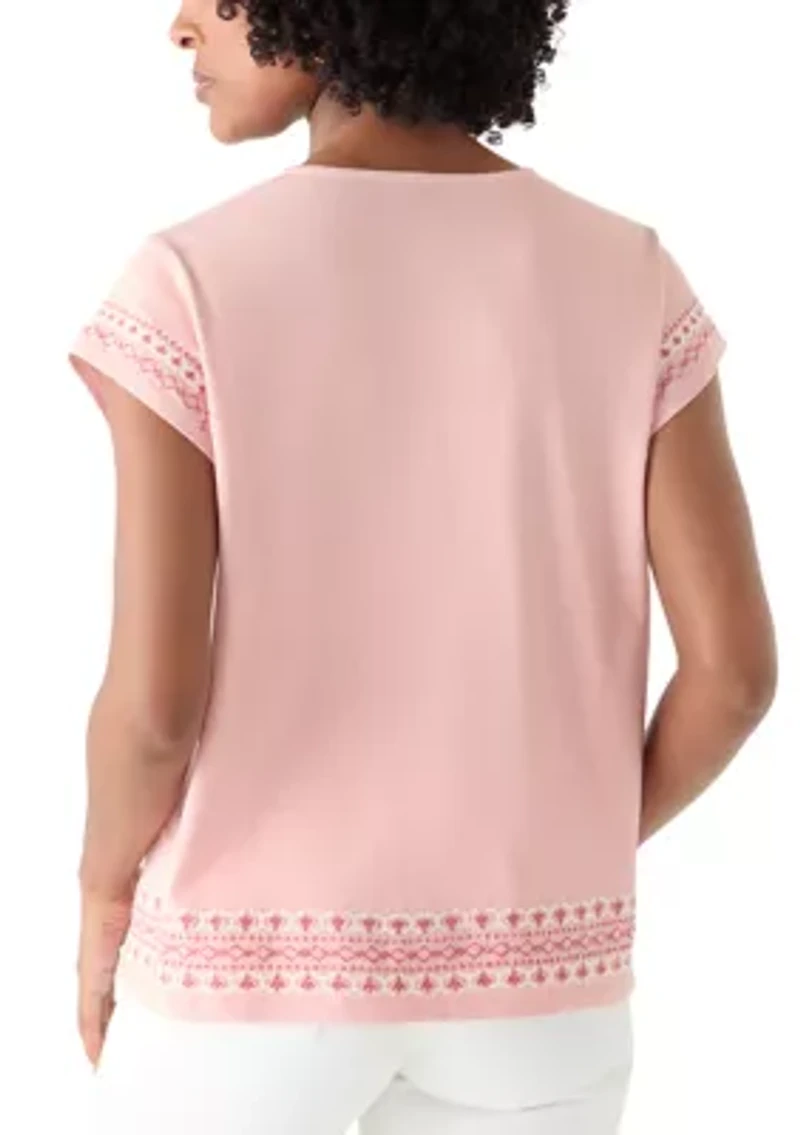 Women's Cap Sleeve Embroidered Swing T-Shirt