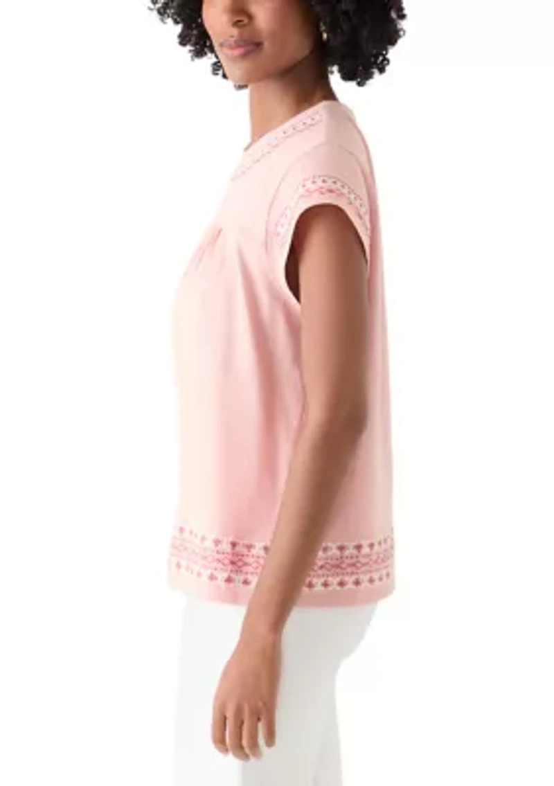 Women's Cap Sleeve Embroidered Swing T-Shirt