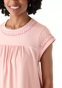 Women's Cap Sleeve Embroidered Swing T-Shirt