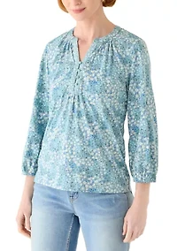 Women's Long Sleeve Split Neck Popover Top