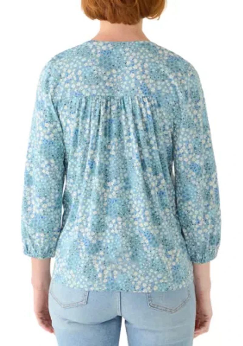 Women's Long Sleeve Split Neck Popover Top