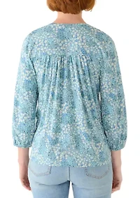 Women's Long Sleeve Split Neck Popover Top