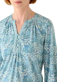 Women's Long Sleeve Split Neck Popover Top