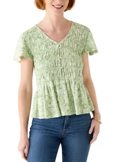 Women's Flutter Sleeve Smocked Knit Top