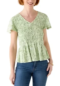 Women's Flutter Sleeve Smocked Knit Top