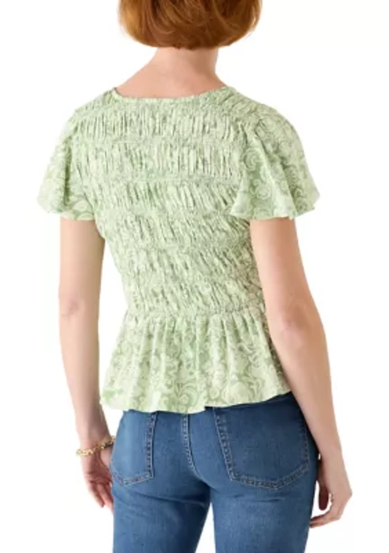 Women's Flutter Sleeve Smocked Knit Top