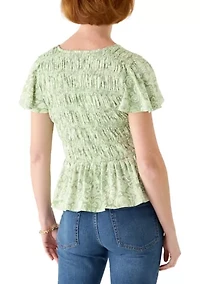 Women's Flutter Sleeve Smocked Knit Top
