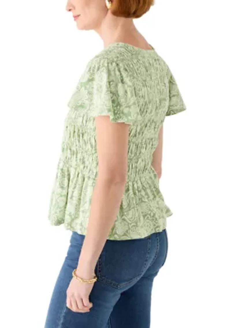 Women's Flutter Sleeve Smocked Knit Top