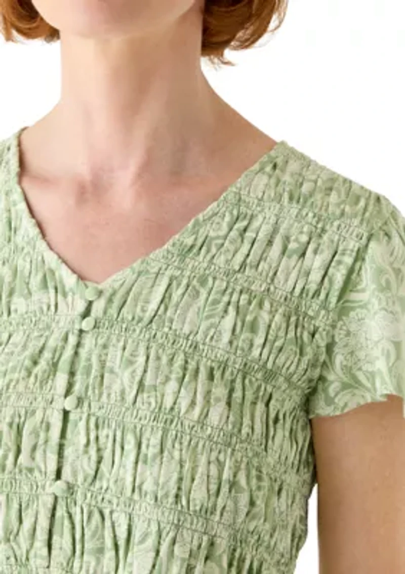 Women's Flutter Sleeve Smocked Knit Top