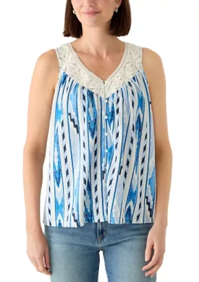 Women's Crochet Trim Print Tank Top