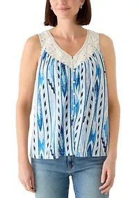 Women's Crochet Trim Print Tank Top