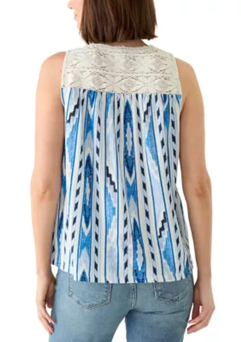 Women's Crochet Trim Print Tank Top
