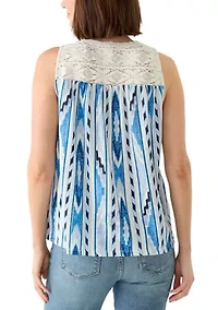 Women's Crochet Trim Print Tank Top
