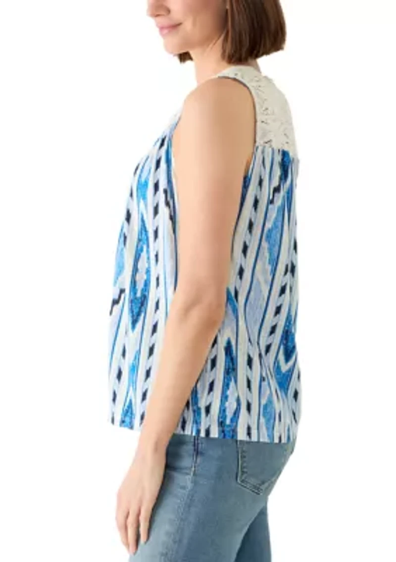 Women's Crochet Trim Print Tank Top