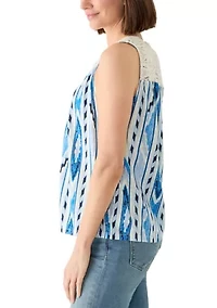 Women's Crochet Trim Print Tank Top