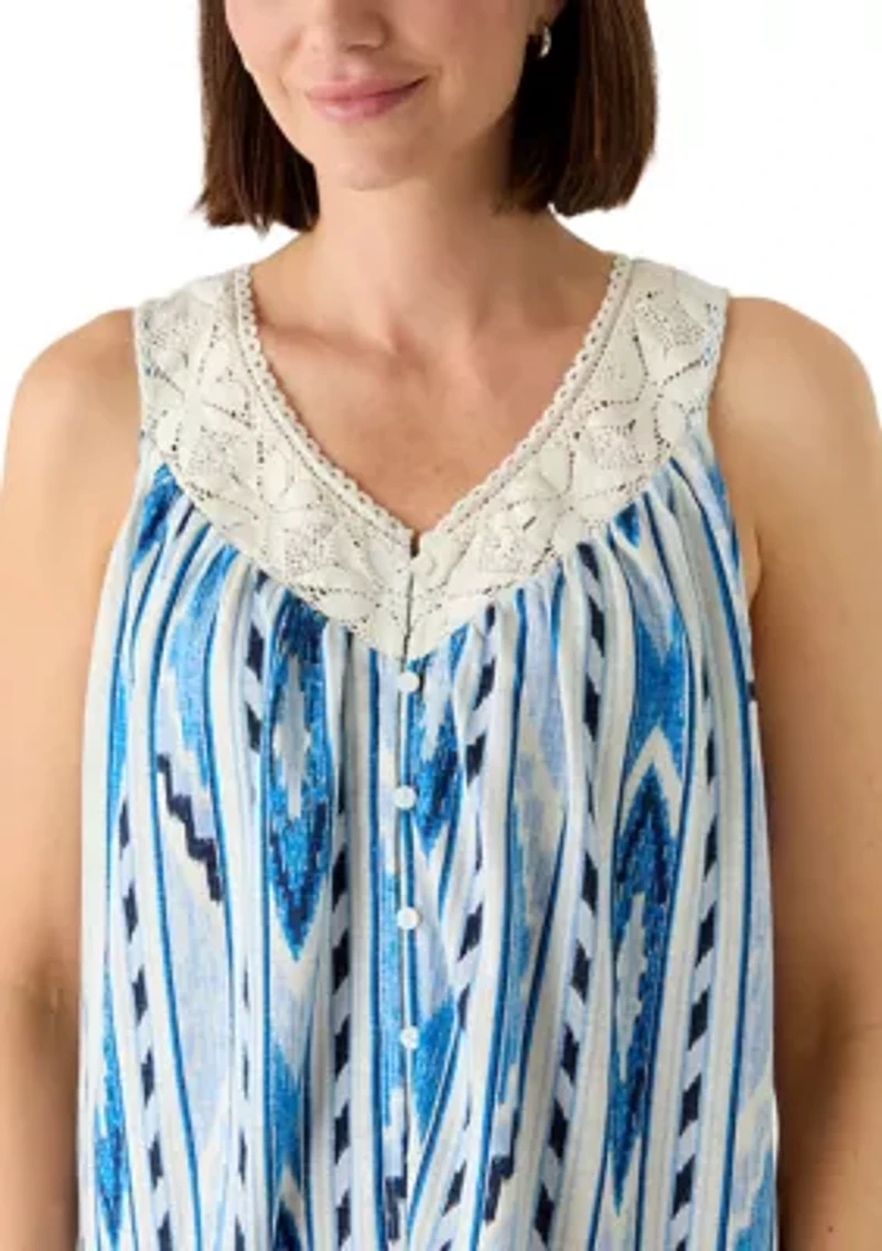 Women's Crochet Trim Print Tank Top