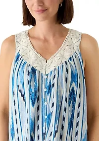 Women's Crochet Trim Print Tank Top