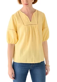 Women's 3/4 Sleeve Embellished Peasant Blouse
