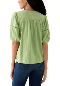 Women's 3/4 Sleeve Embellished Peasant Blouse