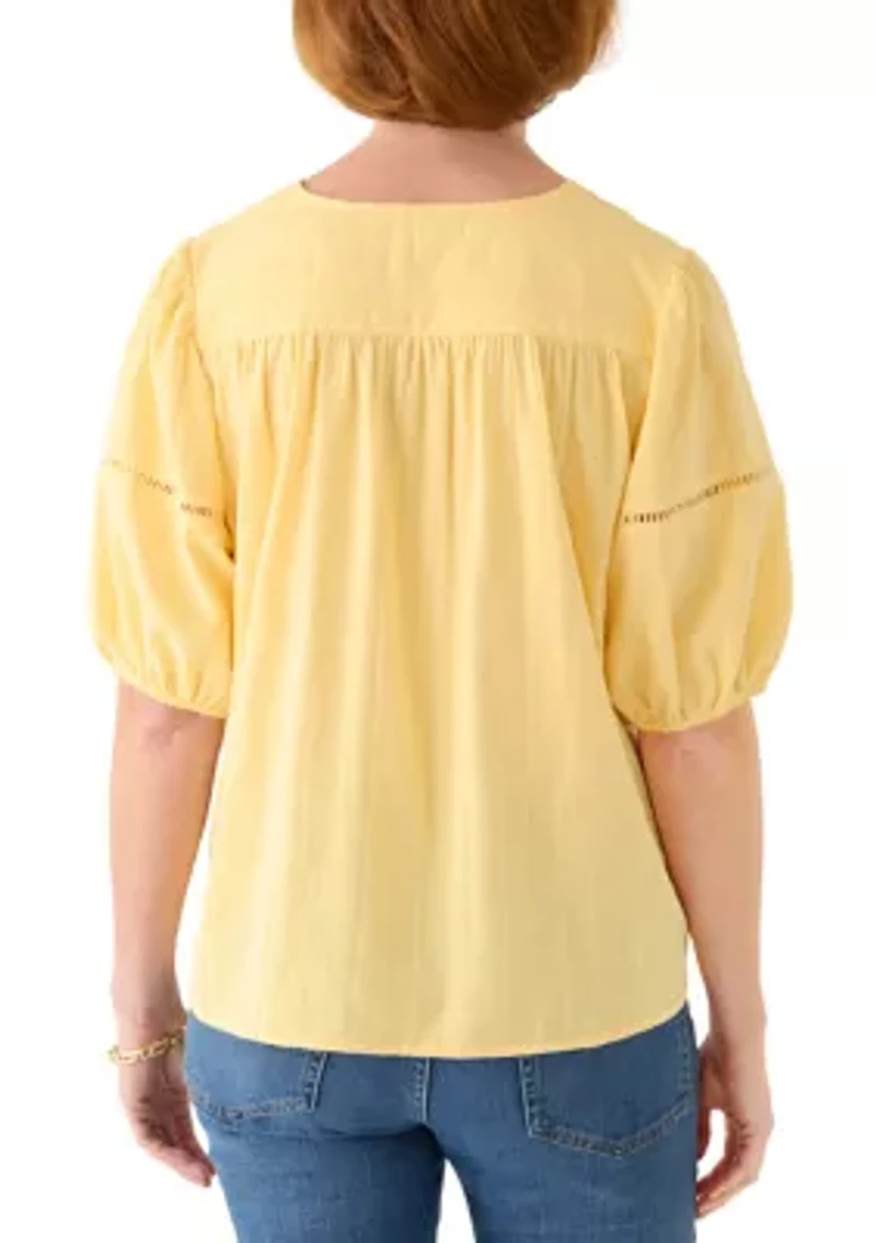 Women's 3/4 Sleeve Embellished Peasant Blouse